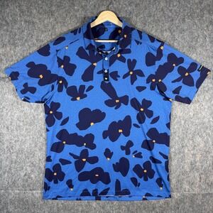 Bad Birdie Golf Polo Shirt Men's XL Blue Dreams Short Sleeve Stretch Floral